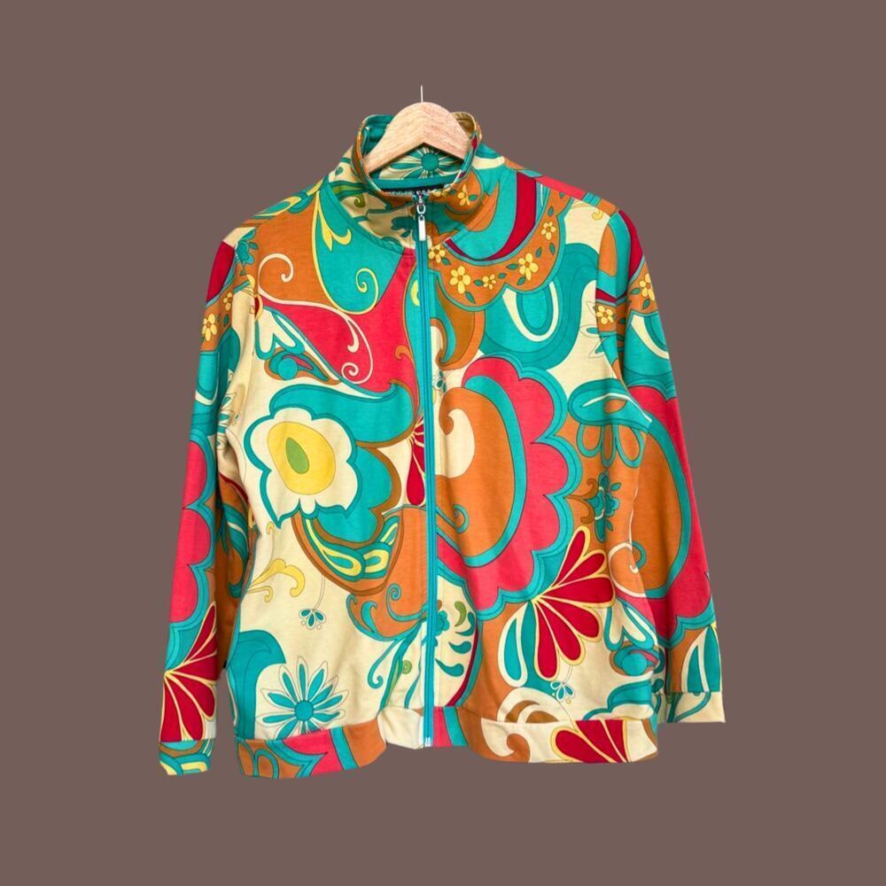 Mirror Image Zip-Up Jacket | Psychedelic Floral | Size M | Vintage